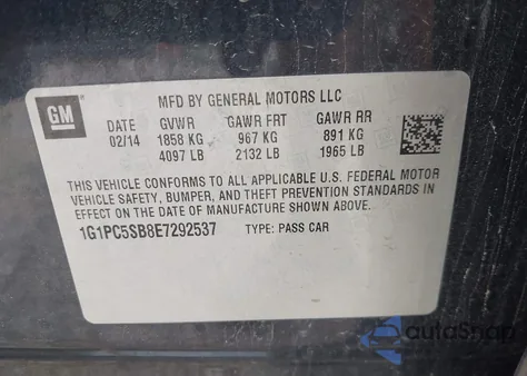 2014 Chevrolet Cruze 1Lt Auto z USA, uszkodzony, nr VIN 1G1PC5SB8E7292537